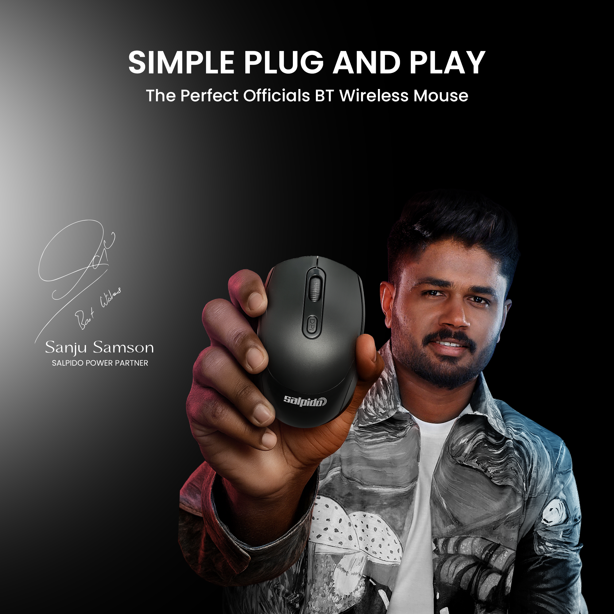 Salpido SAL-BTM4 mouse with brand ambassador Sanju Samson