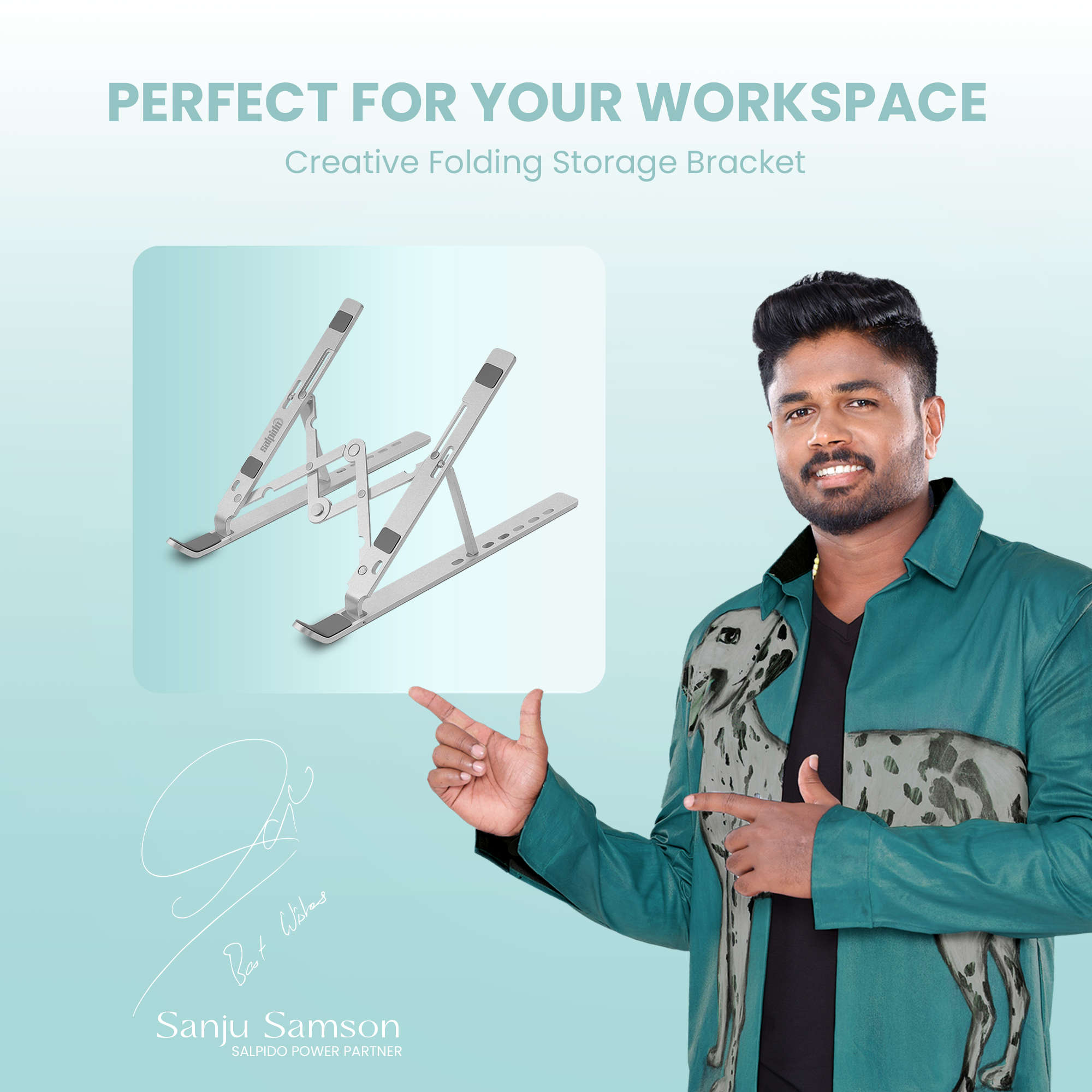 Salpido SL-221 laptop stand with Sanju Samson