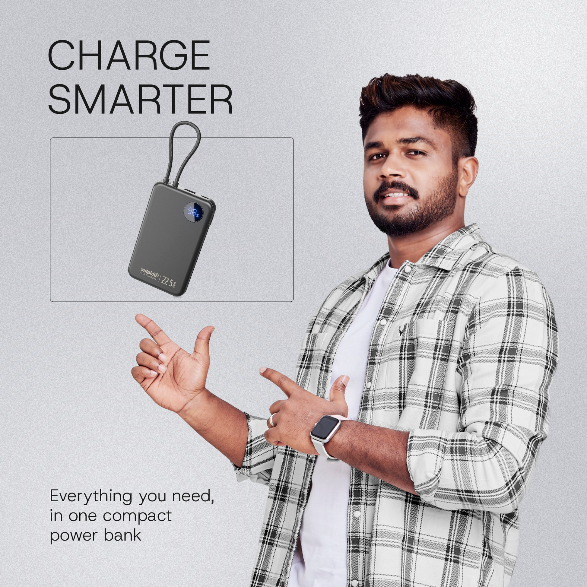 Salpido Powervolt 201 Link power bank with brand ambassador Sanju Samson