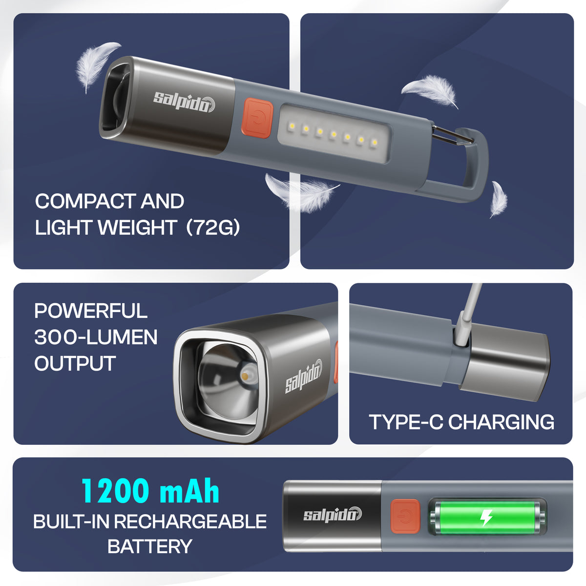 Salpido Vortex FL-03 Rechargeable Dual Light Flashlight – 3 Modes, Type-C